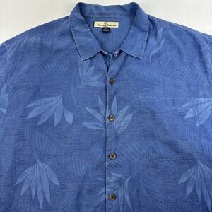 Tommy Bahama Men's XL 100% Silk Hawaiian Tropical Floral Blue Button Up‎ READ